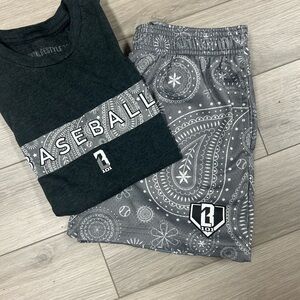 Black and Gray Baseball101 Shirt and Shorts Set